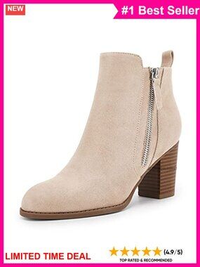 Suede Ankle Boots Chunky Block Heel Pointed Toe Side Zip Fall Winter